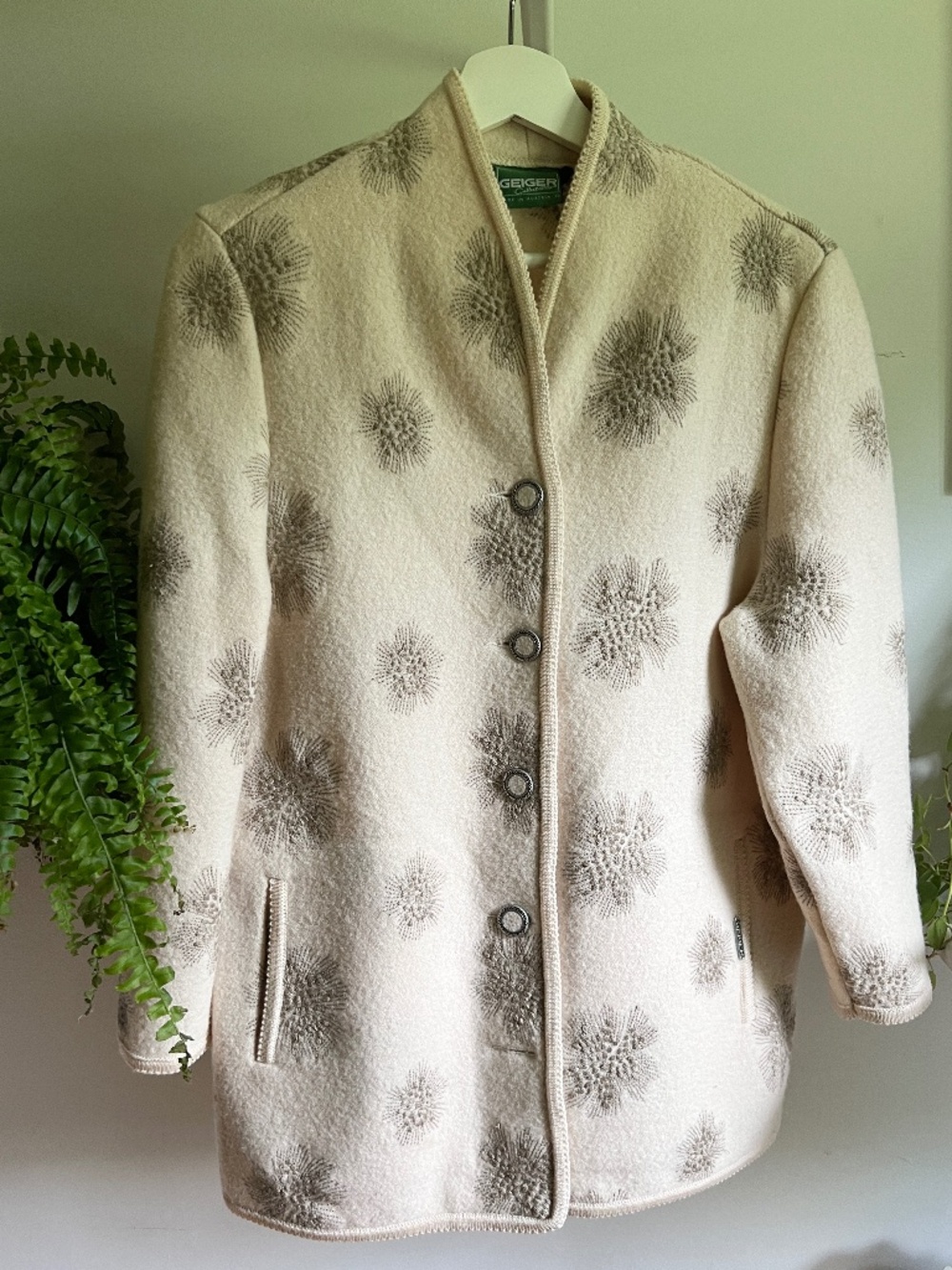 GEIGER Collections Embroidered Wool Coat Jacket | Austria Cream Wool Coat